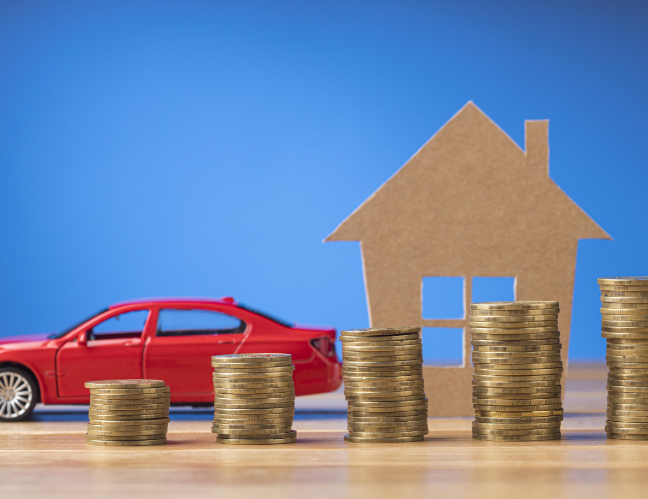 pile coins forming graph car